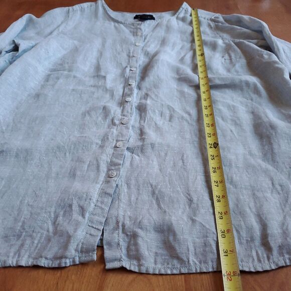 Tahari 100% Linen Tunic Top Sz 2X Button Front Roll Tab Sleeve Light Sage Green - Picture 6 of 9